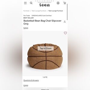 Pottery Barn Teen Basketball Bean Bag Chair *Medium* Slipcover Only